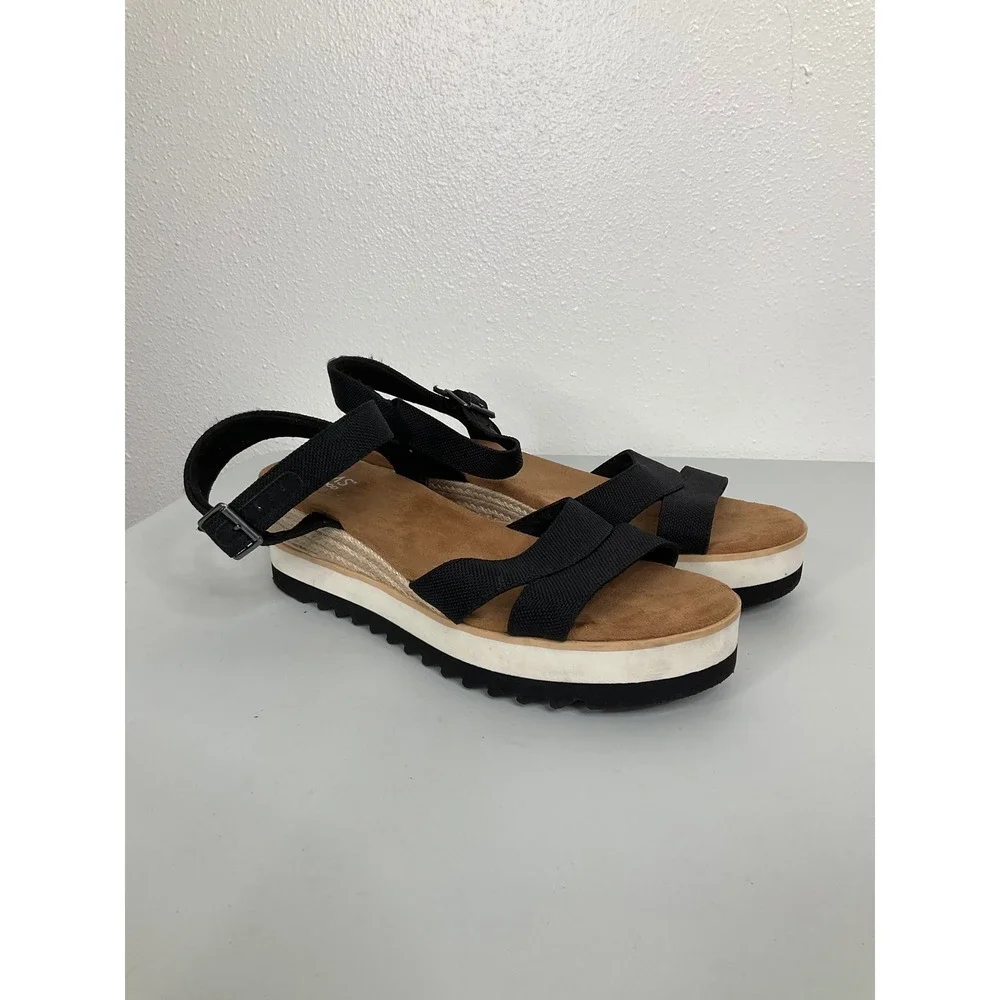 TOMS Diana Black Canvas Platform‎ Wedge Espadrille Sandals Womens 11